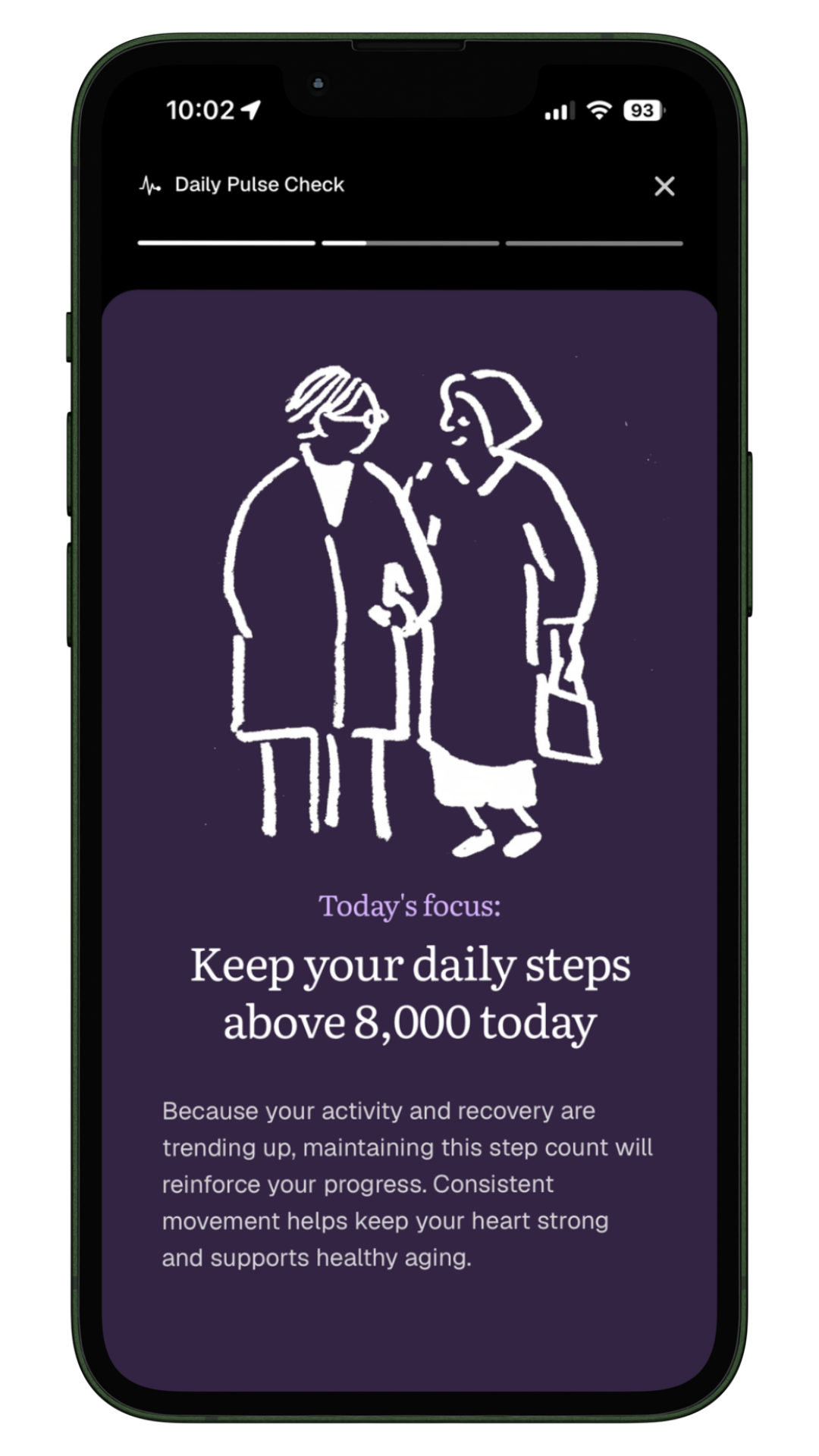 Nori app showing daily health plan