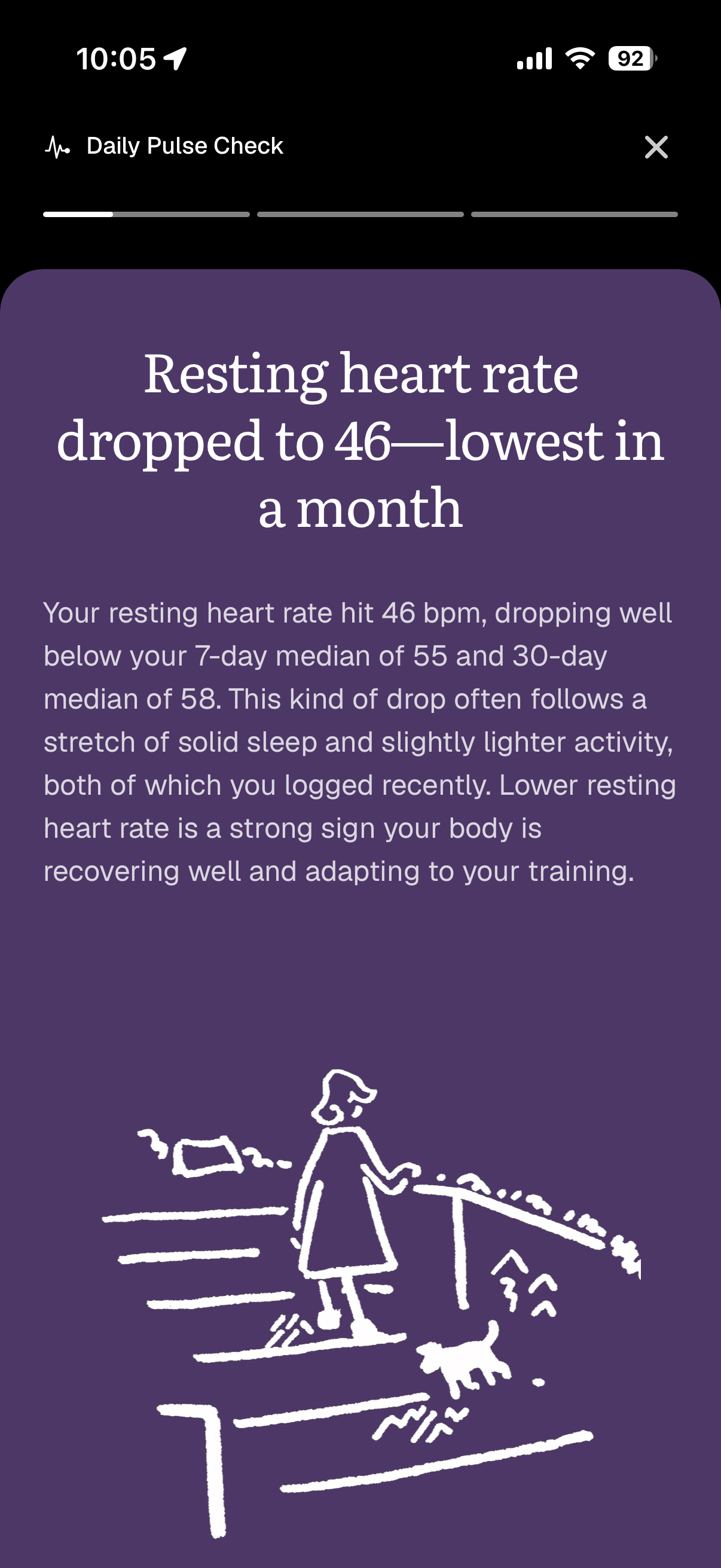 Daily Pulse Check showing resting heart rate dropped